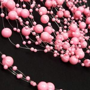 (5шт по 1,3 метра) Бусины на леске Ø8 и Ø3мм Цвет - розовый (5шт по 1,3 метра) Бусины на леске Ø8 и Ø3мм Цвет - розовый