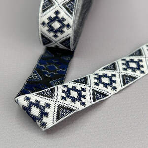 2 см Тесьма национальная - темно-синий орнамент, моток 6 м