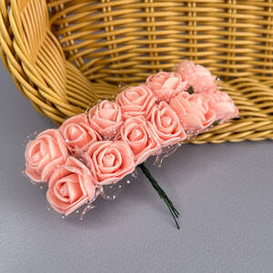 Фоамирановые розочки с фатином 1 букет (12шт) - персиковый