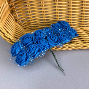 Фоамирановые розочки с фатином 1 букет (12шт) - Синий Фоамирановые розочки с фатином 1 букет (12шт) - Синий