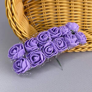 Фоамирановые розочки с фатином 1 букет (12шт) - сиреневый Фоамирановые розочки с фатином 1 букет (12шт) - сиреневый
