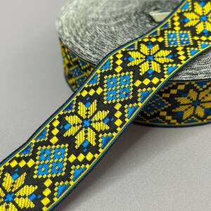 3 см тесьма национальная с украинским орнаментом - сине-желтый ромб