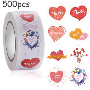Наклейки на бобине Thank you 2,5 см, в рулоне 500 шт Наклейки на бобине Thank you 2,5 см, в рулоне 500 шт