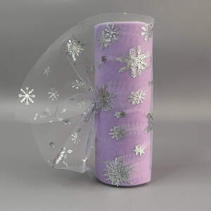 Фатин в рулоне с напылением снежинки 15см, моток 9 м - сиреневый