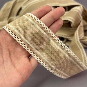 Лампасная тесьма-ажурная, трикотажная 4 см - бежевая с белым Лампасная тесьма-ажурная, трикотажная 4 см - бежевая с белым