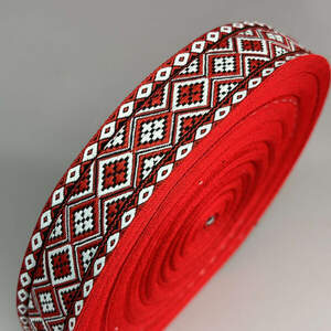 Тесьма национальная 3,2 см - орнамент ромбы красный