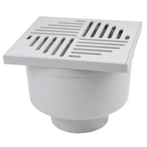 Трап 200*200 мм, вертикальний стік 110 мм, пластикова решітка, гідрозатвор, арт. 02151