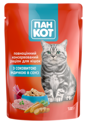 Вологий корм Пан Кот з соковитою індичкою в соусі 24х100г Вологий корм Пан Кот з соковитою індичкою в соусі 24х100г