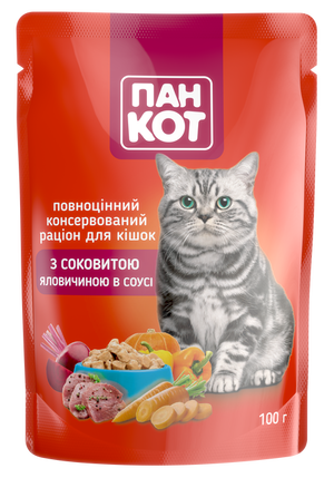 Вологий корм Пан Кот з соковитою яловичиною в соусі 24х100г Вологий корм Пан Кот з соковитою яловичиною в соусі 24х100г
