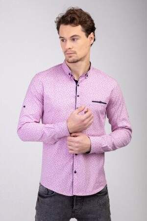 Чоловіча сорочка з візерунком пудрова з синіми вставками Туреччина M 5461