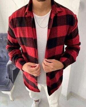 Чоловіча сорочка утеплена червоний в клітку Туреччина 5332 2XL