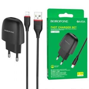 Мережевий Зарядний Пристрій Borofone BA49A 1USB/2.1A + Lightning (Чорний) Мережевий Зарядний Пристрій Borofone BA49A 1USB/2.1A + Lightning (Чорний)