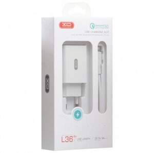 Мережевий Зарядний Пристрій XO L36 QC3.0 1USB + Lightning (Бiлий)