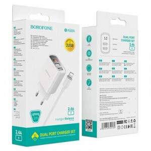 Мережевий Зарядний Пристрій Borofone BA58A Digital Display 2USB/2.4A + Lightning (Бiлий) Мережевий Зарядний Пристрій Borofone BA58A Digital Display 2USB/2.4A + Lightning (Бiлий)