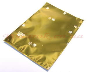 Пакет золотий 10х15см (метал з малюнком)