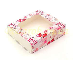 Коробочка з вікном кольорова 120х120х30мм, Love Коробочка з вікном кольорова 120х120х30мм, Love