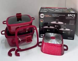 Набор квадратных кастрюль с силиконовыми крышками