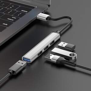USB-hub хаб адаптер перехідник 4-в-1 HOCO HB26 |USB to USB 3.0*1+USB 2.0*3| Сірий