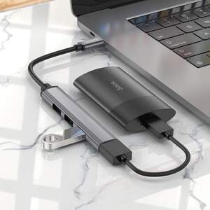 HUB Type-C Hoco HB26 (4 в 1) (USB3.0+USB2.0*3) Сірий