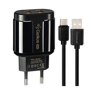 Мережевий зарядний пристрій Gelius Avangard GP-HC06 2USB 2.4A 12W + кабель Type-C Black