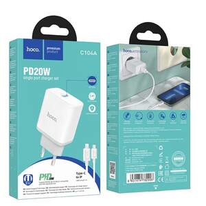 Зарядний пристрій із швидкою зарядкою PD20W + кабель Lightning HOCO C104A