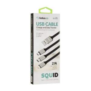 Кабель Gelius Squid GP-UC102 3in1 MicroUSB/Lightning/Type-C Black 1m (12W)