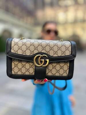 Женская сумка из эко-кожи Gucci black Гуччи бежевая молодежная, брендовая сумка через плечо