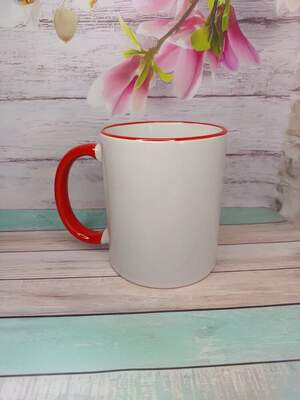 Чашка з червоним обідком і ручкою + індивідуальний принт у вартості