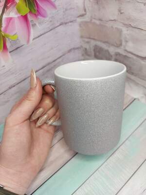 Глітерна сіра чашка з принтом — стильна срібляста чашка 330 мл
