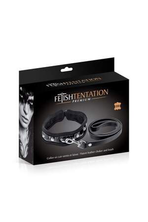 Повідець Fetish Tentation Premium Patent leather chocker and leash Повідець Fetish Tentation Premium Patent leather chocker and leash