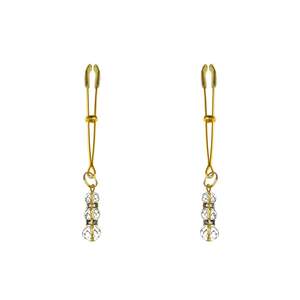 Тонкі затискачі для сосків з підвіскою Feral Feelings - Thin nipple clamps, золото/прозорий