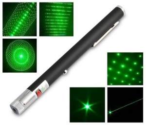 Зеленая лазерная указка 100 мВт с 5 насадками.