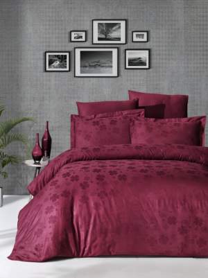 Сатиновое постельное белье First Choice Clover Bordo Сатиновое постельное белье First Choice Clover Bordo