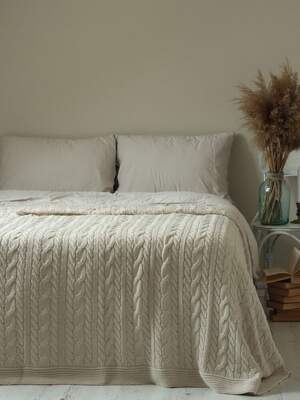 Вязаное покрывало на кровать LA MODNO Genova Natural Linen 220х240 Вязаное покрывало на кровать LA MODNO Genova Natural Linen 220х240