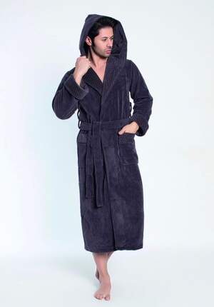 Махровый халат мужской длинный с капюшоном Nusa 2805