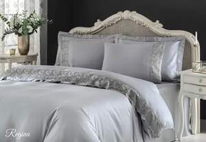 Постільна білизна сатин TIVOLYO HOME Regina gri євро розмір