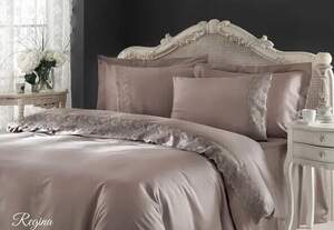 Постільна білизна сатин TIVOLYO HOME Regina kahve євро розмір