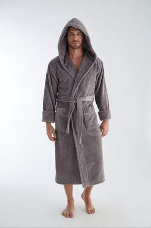 Мужской махровый халат с капюшоном длинный Nusa 1335