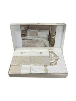 Постільна білизна сатин льон TIVOLYO HOME Fortuny k.beyaz