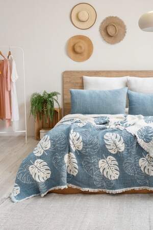 Муслінове покривало на ліжко Saheser Forest 240х260 Mavi