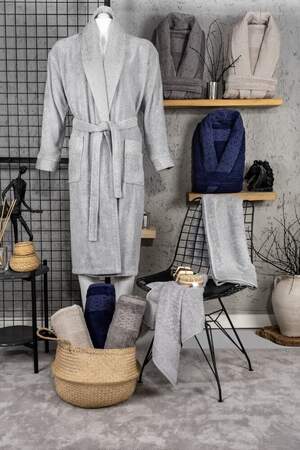 Халат махровий чоловічий з рушниками Pupilla Sedef a beige