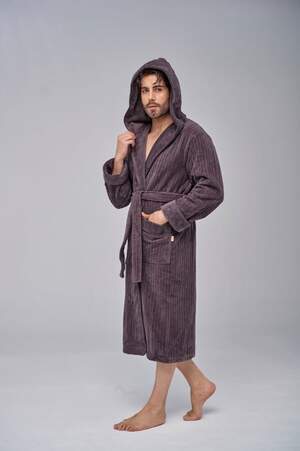 Мужской махровый халат с капюшоном длинный Nusa 1335