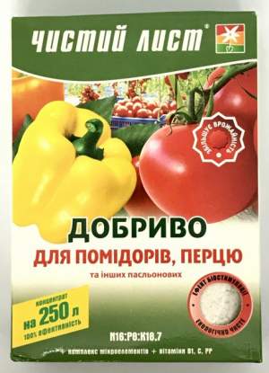 Удобрение Чистый Лист для помидоров и перца 300г. (Kvitofor) Удобрение Чистый Лист для помидоров и перца 300г. (Kvitofor)