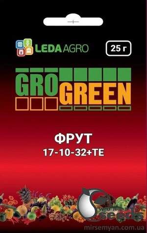 Добрива ГроГрін (GroGreen) Фрут NPK 17-10-32+ТЕ 25 г. Добрива ГроГрін (GroGreen) Фрут NPK 17-10-32+ТЕ 25 г.