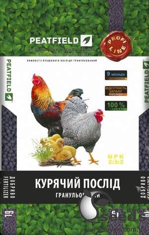 Компостований курячий послід гранульований, 6 л, Peatfield Компостований курячий послід гранульований, 6 л, Peatfield